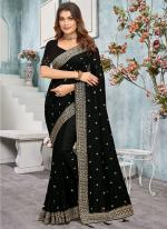 Vichitra Blooming Black Wedding Wear Embroidery Work Saree